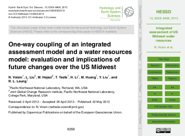 (PDF) One-way coupling of an integrated assessment model and a water ...