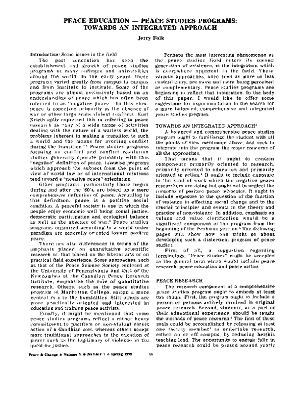 (PDF) Peace education peace studies programs: Towards an integrated ...
