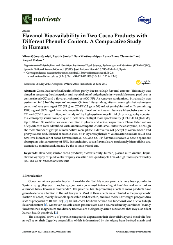 (PDF) Flavanol Bioavailability in Two Cocoa Products with Different
