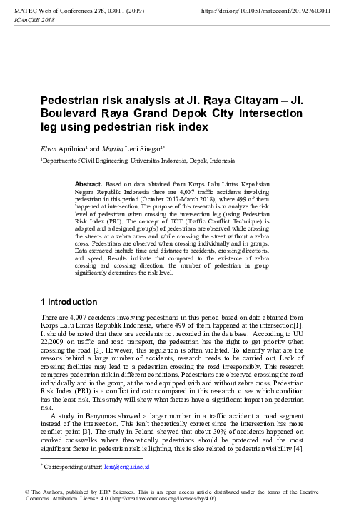 (PDF) Pedestrian risk analysis at Jl. Raya Citayam – Jl. Boulevard Raya ...