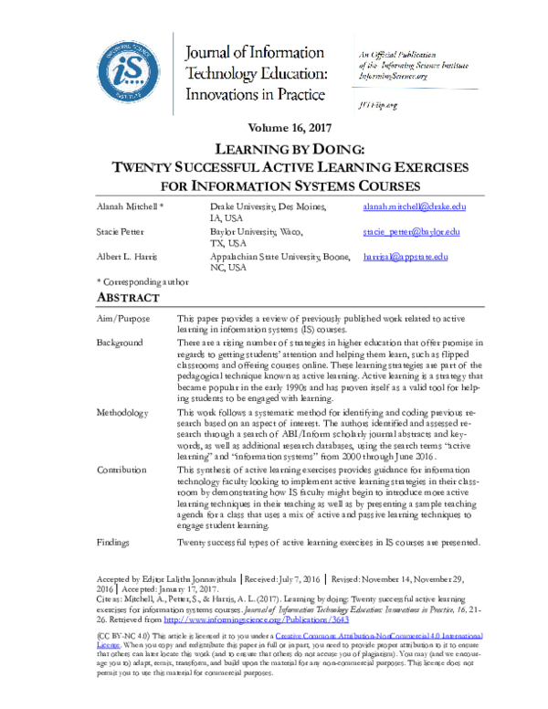  pdf learning by doing twenty successful active learning exercises