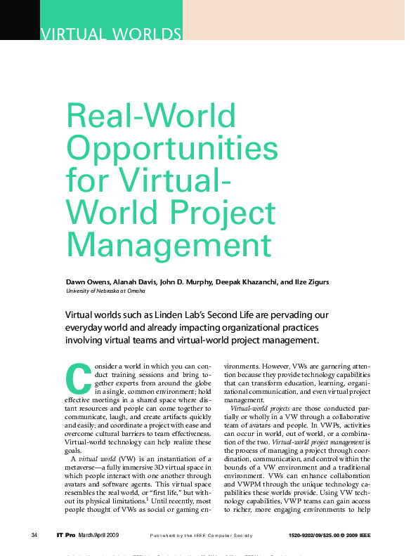 (PDF) Real-World Opportunities for Virtual- World Project Management