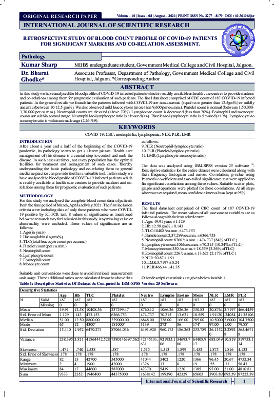 (PDF) RETROSPECTIVE STUDY OF BLOOD COUNT PROFILE OF COVID-19 PATIENTS ...