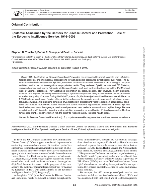 (PDF) Epidemic Assistance by the Centers for Disease Control and ...