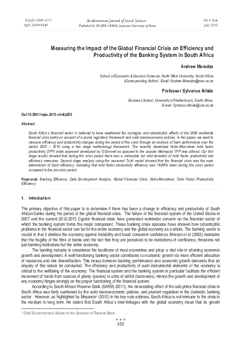 (PDF) Measuring the Impact of the Global Financial Crisis on Efficiency ...