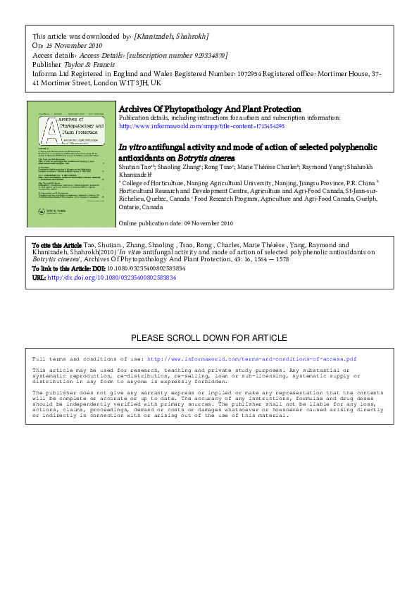(PDF) In vitro antifungal activity and mode of action of selected ...
