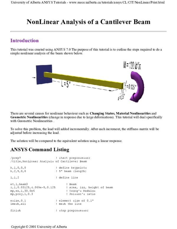 (PDF) Nonlinear analysis of a cantilever beam