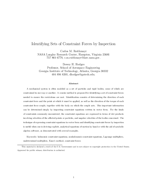 (PDF) Identifying Sets of Constraint Forces by Inspection