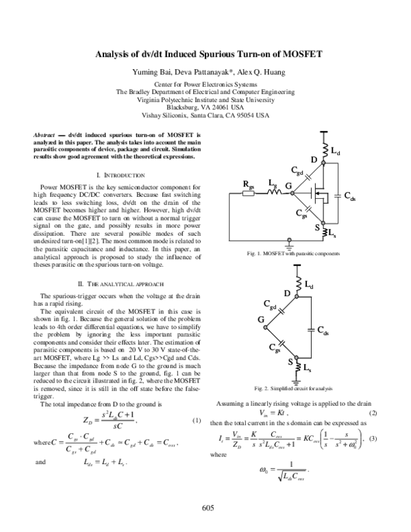 (PDF) Analysis of dv/dt Induced Spurious Turn-on of MOSFET