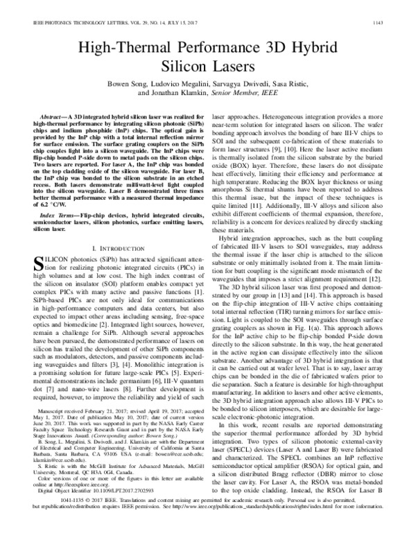(PDF) High-Thermal Performance 3D Hybrid Silicon Lasers