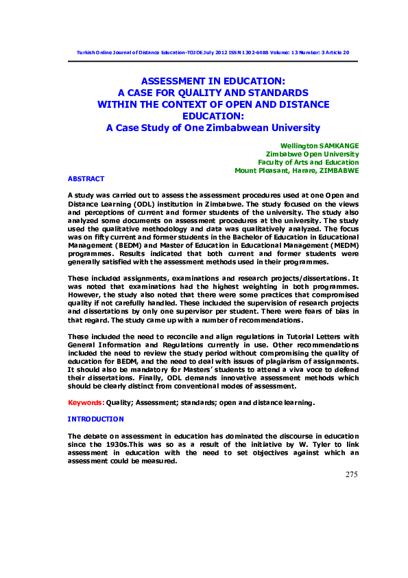 (PDF) Assessment in Education: A Case for Quality and Standards within ...