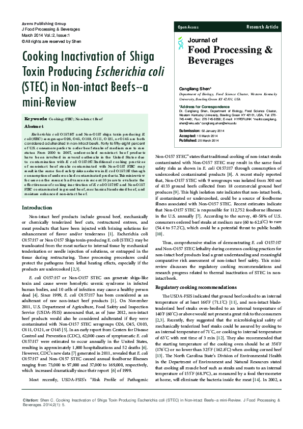(PDF) Cooking Inactivation of Shiga Toxin Producing Escherichia coli ...