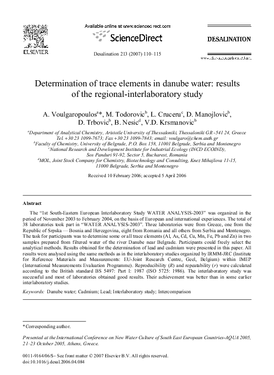 (PDF) Determination of trace elements in danube water: results of the ...