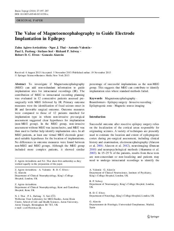 (PDF) The Value of Magnetoencephalography to Guide Electrode ...
