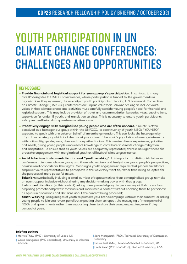 (PDF) Youth Participation in UN Climate Change Conferences: Challenges ...