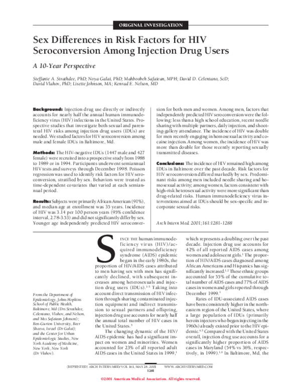 (PDF) Sex differences in risk factors for HIV seroconversion among ...
