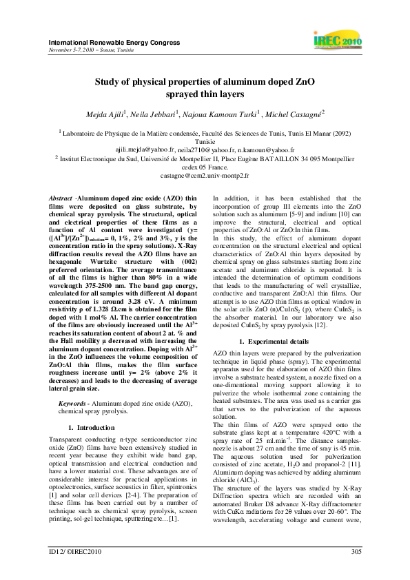(PDF) Study of physical properties of aluminum doped ZnO sprayed thin ...
