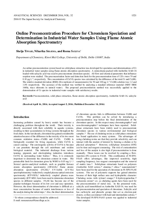 (PDF) Online Preconcentration Procedure for Chromium Speciation and