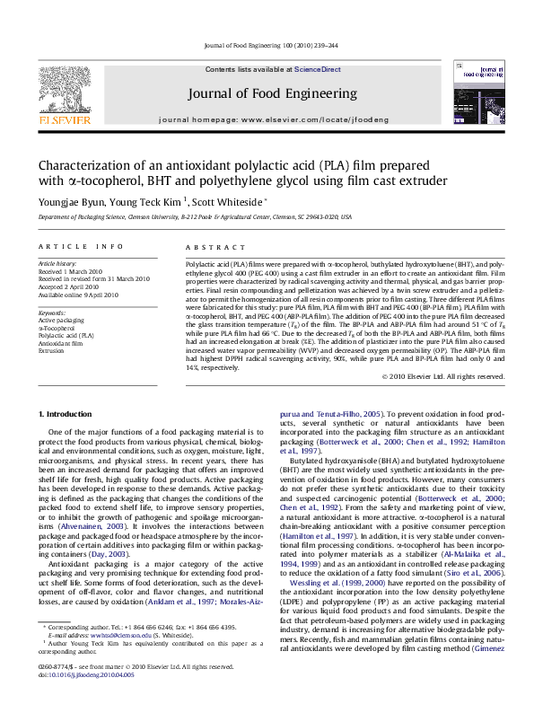 (PDF) Characterization of an antioxidant polylactic acid (PLA) film ...