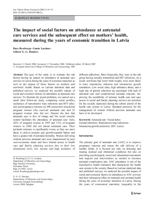(PDF) The impact of social factors on attendance at antenatal care ...