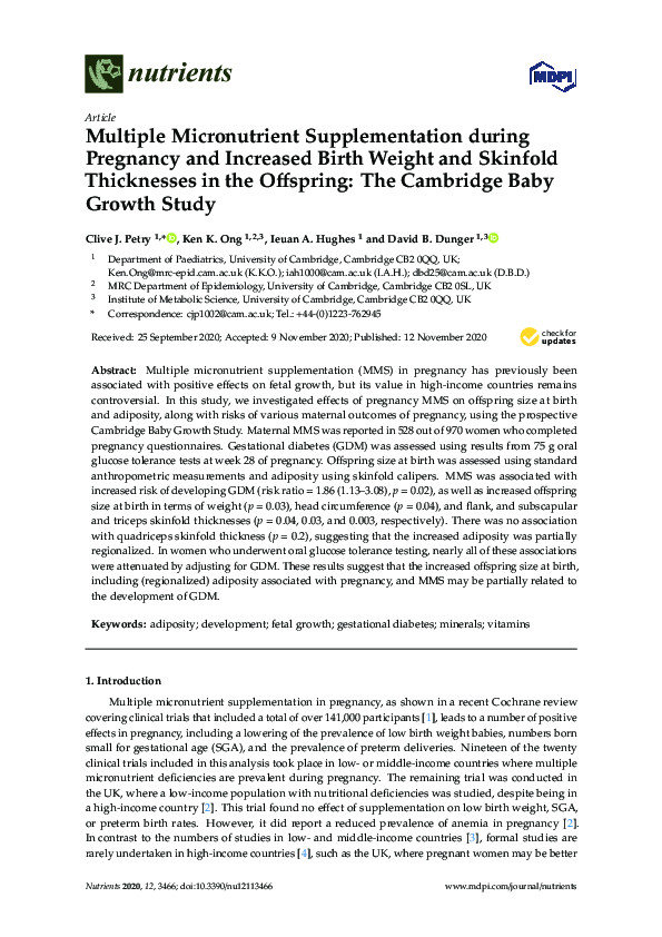 (PDF) Multiple Micronutrient Supplementation during Pregnancy and ...