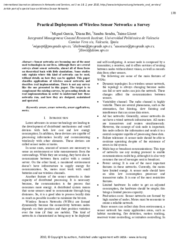 (PDF) Practical deployments of wireless sensor networks: A survey
