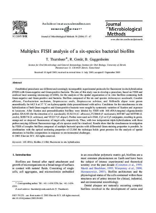(PDF) Multiplex FISH analysis of a six-species bacterial biofilm