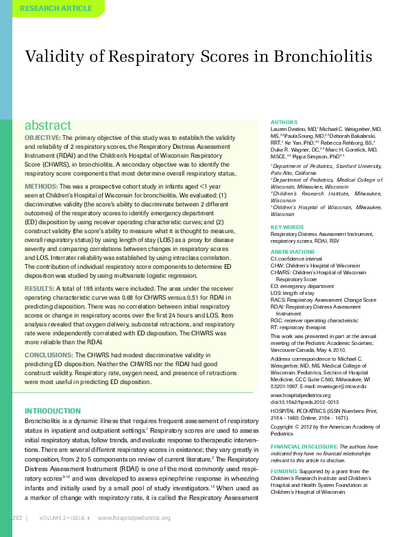 (PDF) Validity of respiratory scores in bronchiolitis