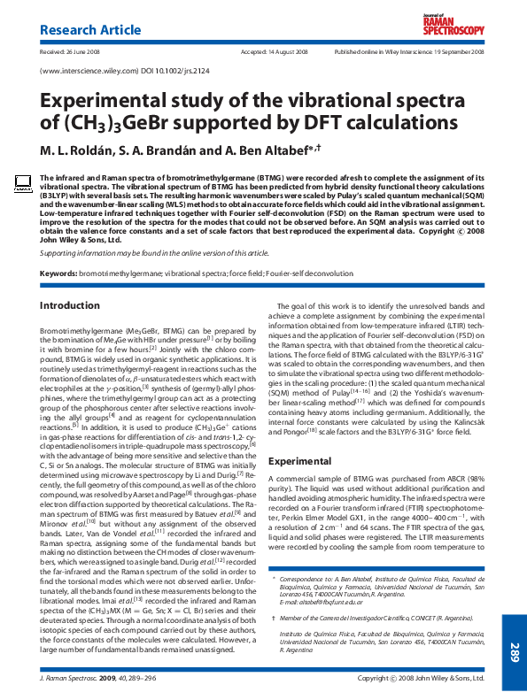 (PDF) Experimental study of the vibrational spectra of (CH 3 ) 3 GeBr ...