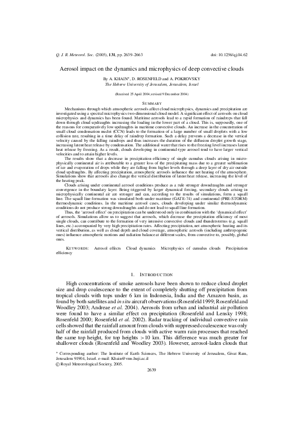 (PDF) Aerosol Impact on Precipitation from Convective Clouds