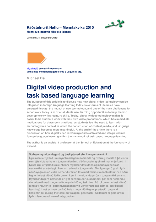 (PDF) Digital video production and task based language learning