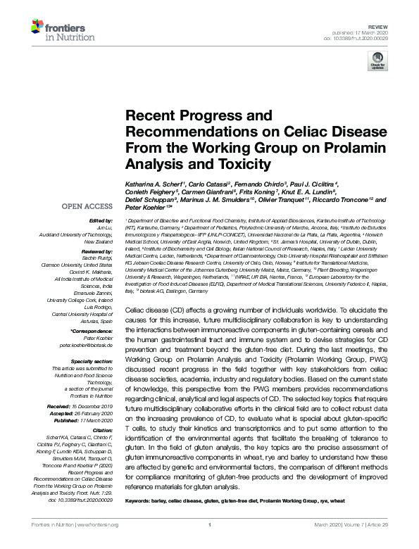 (PDF) Recent Progress and Recommendations on Celiac Disease From the ...