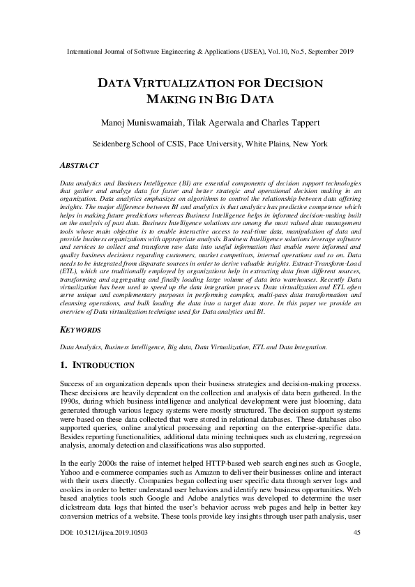 (PDF) Data Virtualization for Decision Making in Big Data