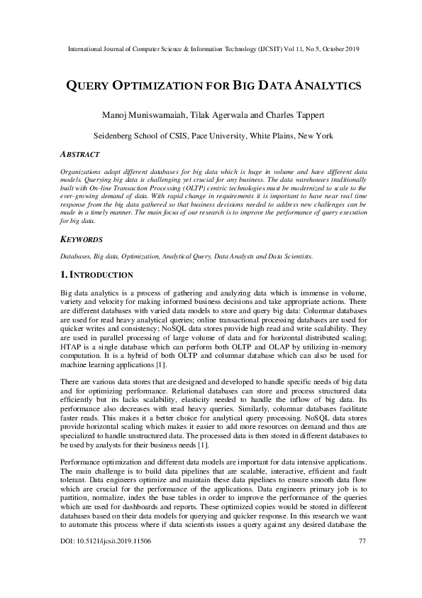 (PDF) Query Optimization for Big Data Analytics