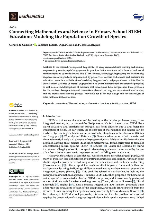 (PDF) Connecting Mathematics and Science in Primary School STEM ...