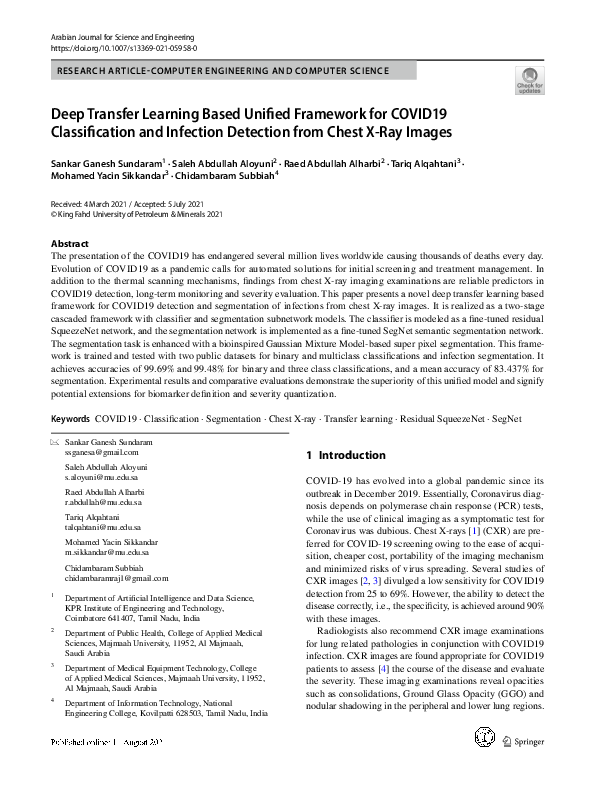(PDF) Deep Transfer Learning Based Unified Framework for COVID19 ...