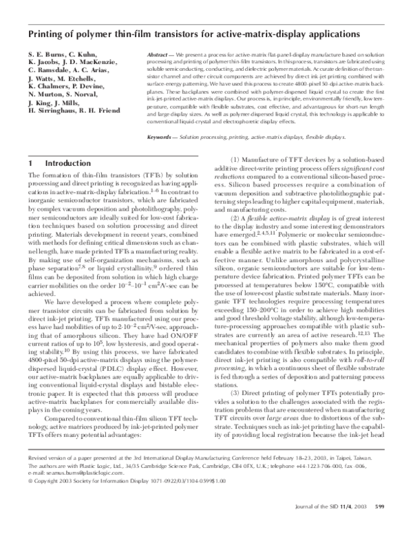 (PDF) Printing of polymer thin-film transistors for active-matrix ...