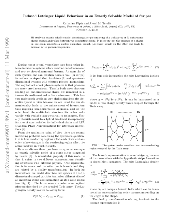 (PDF) Induced Luttinger Liquid Behavior in an Exactly Solvable Model of ...