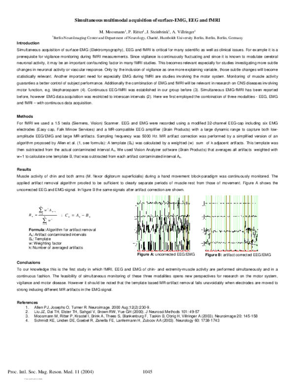 (PDF) Simultaneous multimodal acquisition of surface-EMG, EEG and fMRI