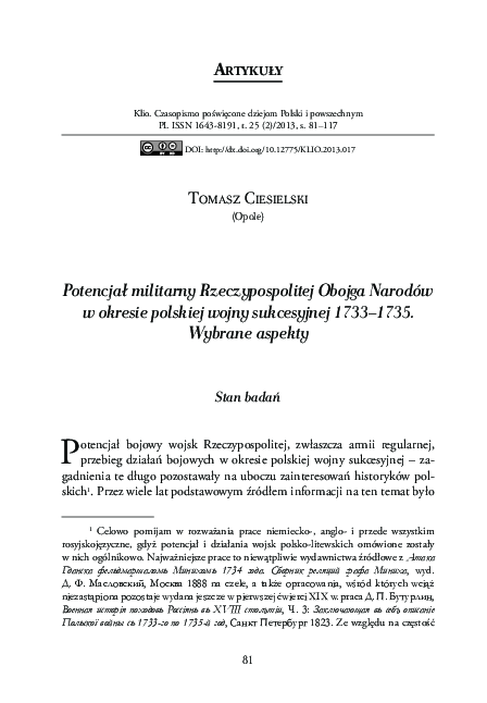 (PDF) Potencjał militarny Rzeczypospolitej Obojga Narodów w okresie