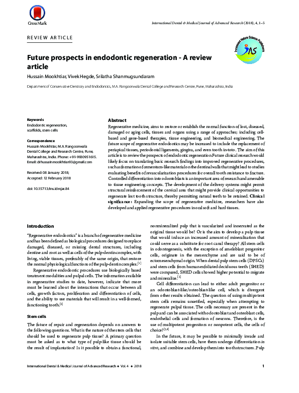 (PDF) Future prospects in endodontic regeneration - A review article