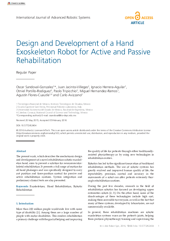 (PDF) Design and Development of a Hand Exoskeleton Robot for Active and ...