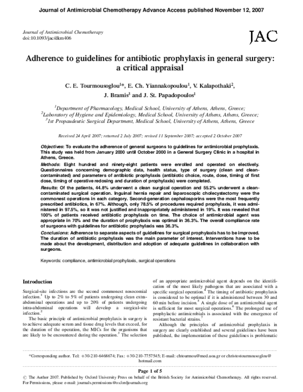 (PDF) Adherence to guidelines for antibiotic prophylaxis in general