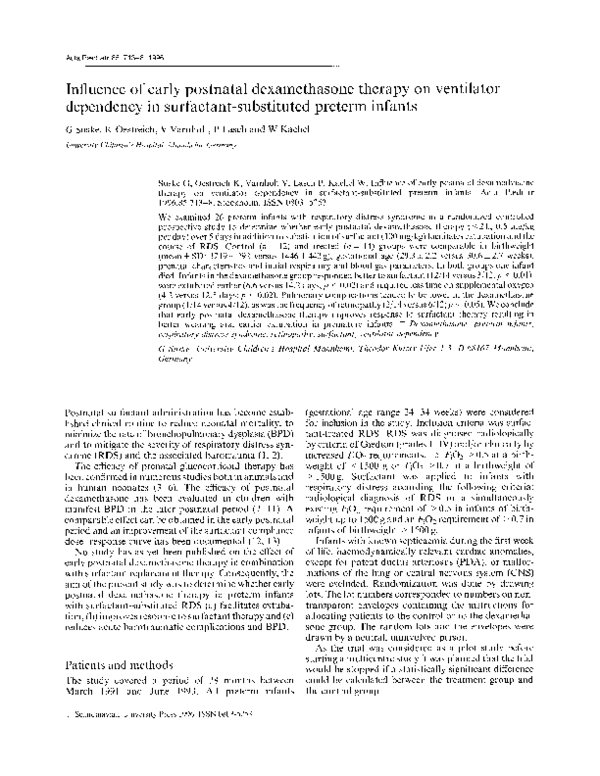 (PDF) Influence of early postnatal dexamethasone therapy on ventilator ...