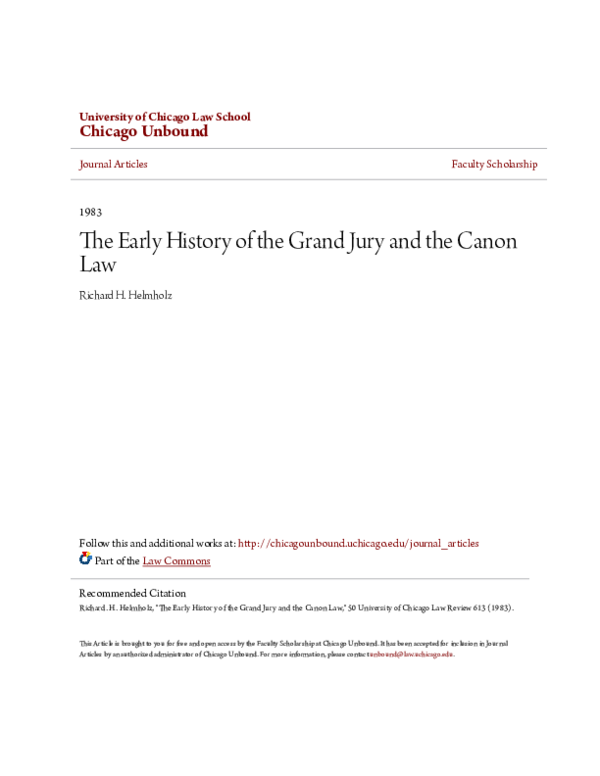 (PDF) The Early History of the Grand Jury and the Canon Law