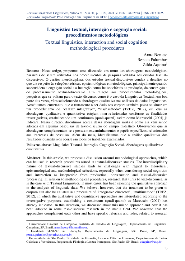 (PDF) Linguística textual, interação e cognição social