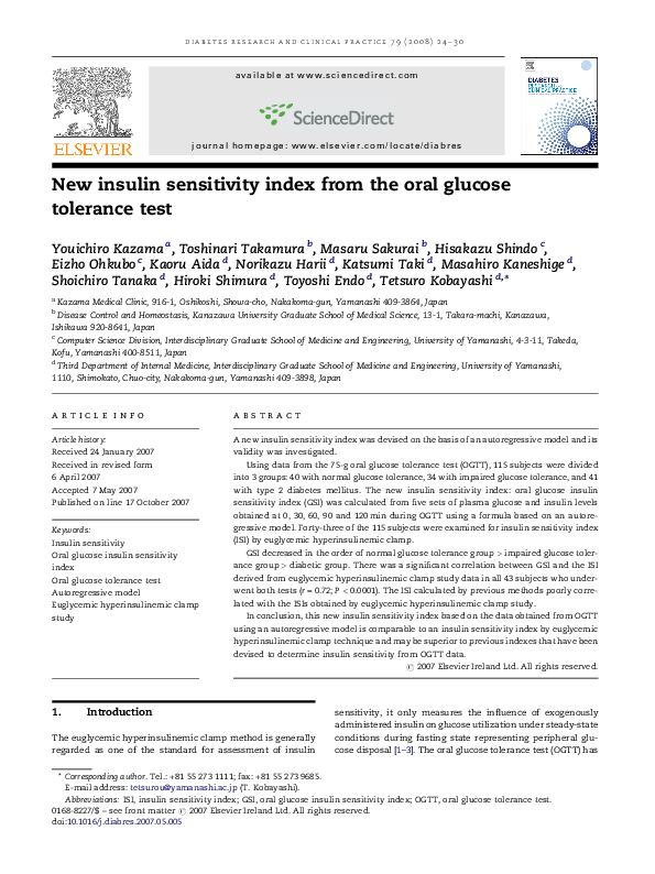 (PDF) New insulin sensitivity index from the oral glucose tolerance ...