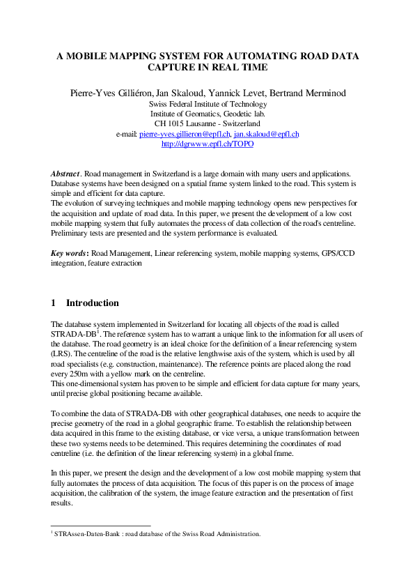 (PDF) A mobile mapping system for automating road data capture in real time
