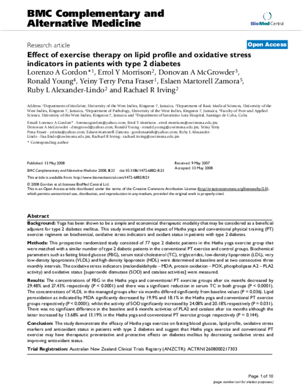 (PDF) Effect of exercise therapy on lipid profile and oxidative stress ...