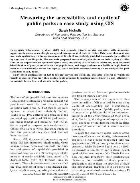 (PDF) Measuring the accessibility and equity of public parks: a case ...